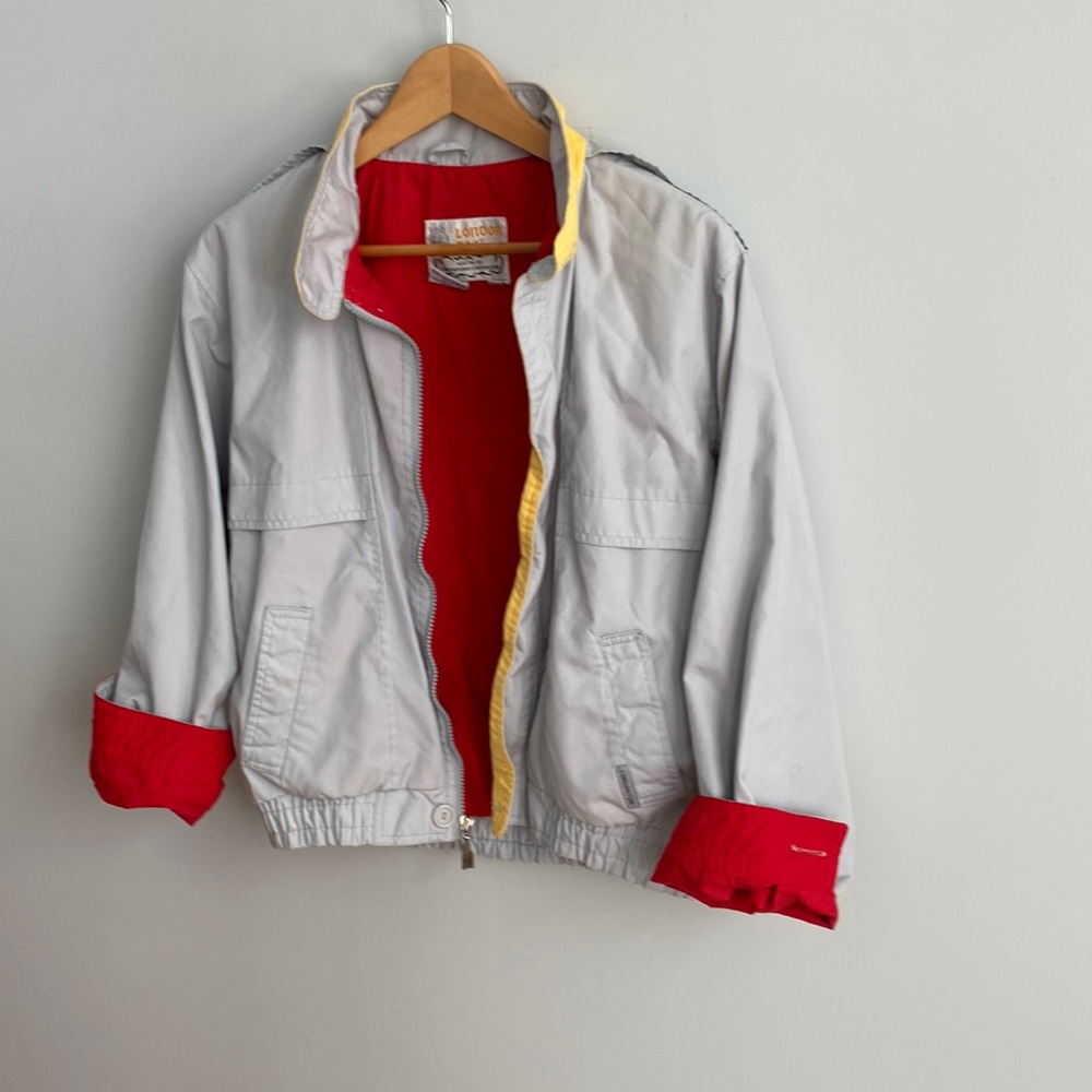 London Fog vintage 80s gray, red, yellow color block spring weight coat size S